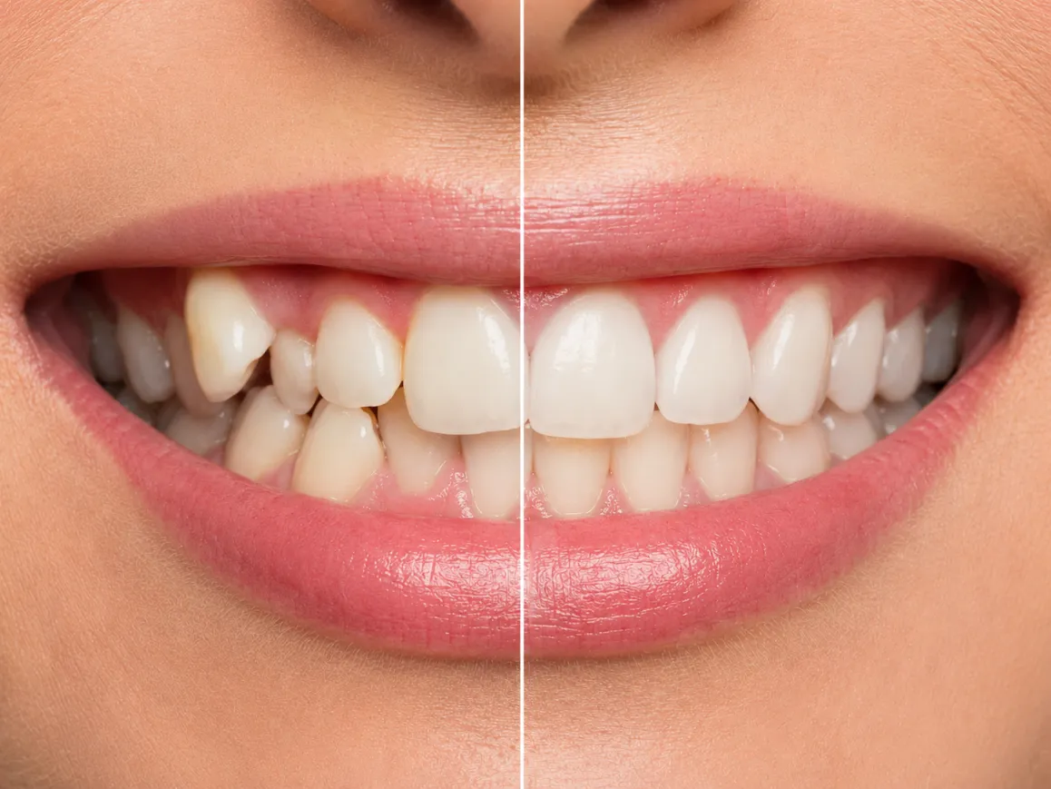 1Caso antes y despues de dientes alineados con alineadores invisibles goaligner