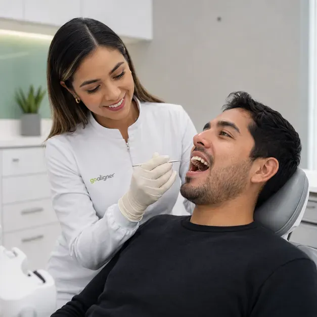 Ortodoncista certificada goaligner revisando tratamiento